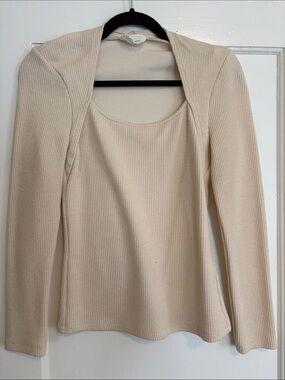 Anthropologie Ribbed Scoop Neck Long Sleeve Top - Cream